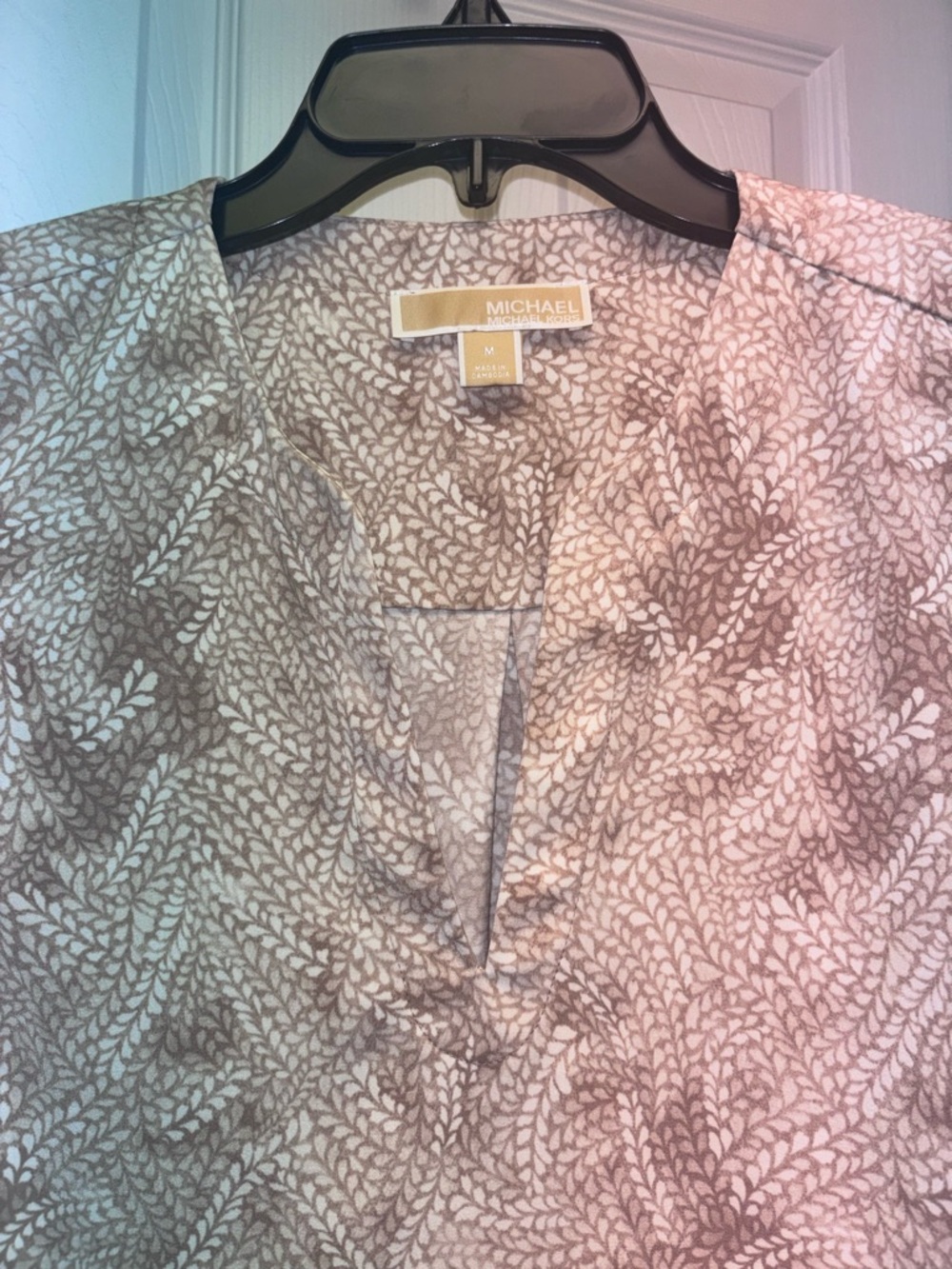 Michael Kors Beige Floral Print Tie Sleeve Blouse Size M - Picture 6 of 8